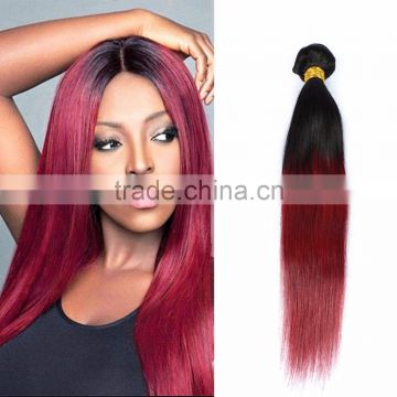 Factory Wholesale Unprocessed Ombre Hair Extension Bundles #1b/99j Color Malaysian Human Hair, red wine colored Malaysian hair