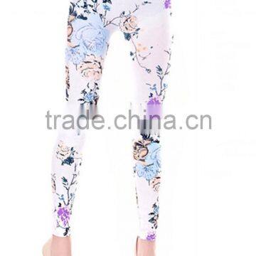 rose flower pattern milk silk printed skinny elastic white leggings