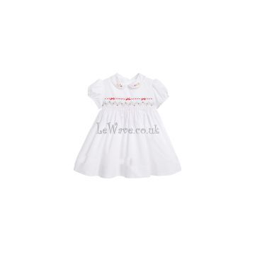 White geometric smocked dress for girls - LD 119