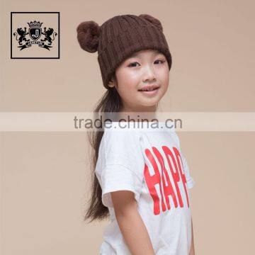 2017 Factory Rabbit Fur Bobble Baby Beanies Knitted Winter Beanie Kids Fur Hats