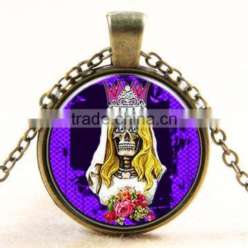 XP-TGN-S-123 Fashion Round Glass Cabochon Diy Image Colorful Dome Mandala Skull Time Gemstone Necklace For Ladies photo-2