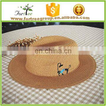 2016 New Arrival Straw Fedora Hats With Cartoon Embroidery photo-3