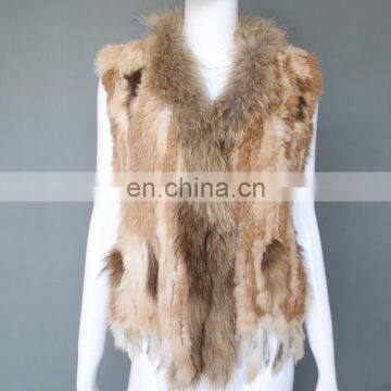 Newest design rabbit/raccoon fur knitted vest/gilet