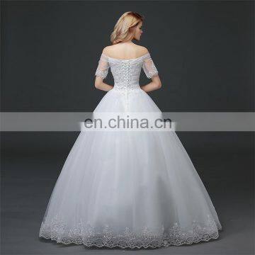 HS1621 2017 Full Length Girl Flower Dress Off Shoulder White Puffy Ball Gown Bridal Dress photo-3