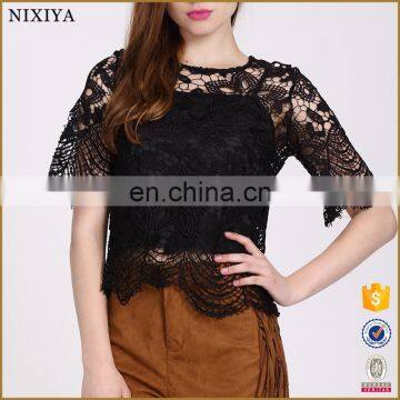 2016 Black Lace Ladies Fashion Tops And Blouses For Women