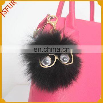 Factory Wholesale Glasses Fox Pom Pom Fur Keychain For Bag Charm