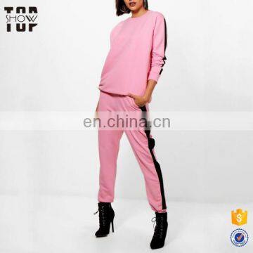 Custom womens jogging suits track suit tracksuit set stripe fitted womens sport ladies tracksuit