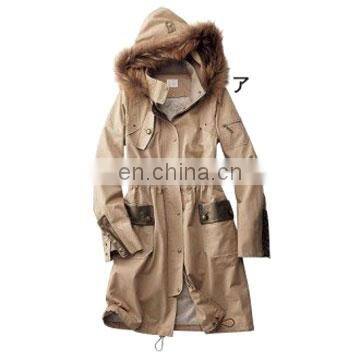 Women Fashion Long Sleeve Raccoon Fur Hooded Cotton Trench Coat photo-4