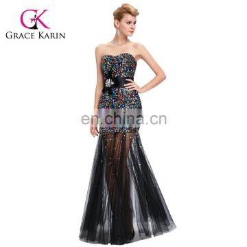 Grace Karin Fashion Strapless Long Black Sequins Evening Dresses CL6026