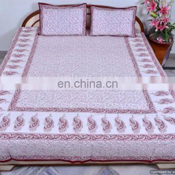 Bed Sheet With Pillow Covers Handmade Paisley Hand Block Printed Queen Bed Cover Cotton Bedding