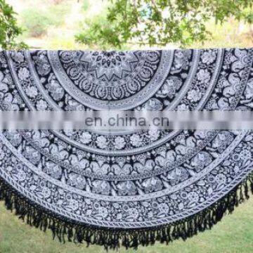 72" Indian Black Hippie Mandala Round Bohemian Beach throw Table Cover Wall Hanging Yoga Mat