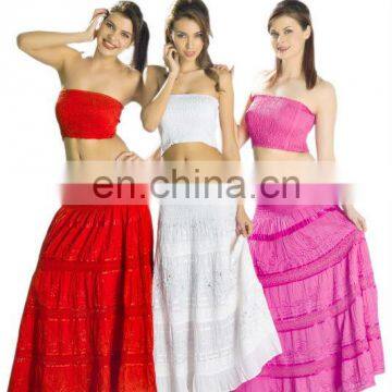 designer girls long skirts cotton knitted lace skirt indian skirt wholesale cotton skirt