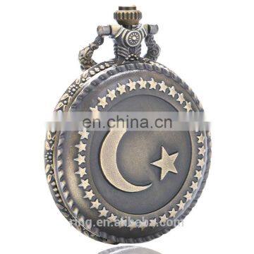 Vintage Fashion Ladies Stars Moon Flip Pocket Watch Necklace Chain Watch