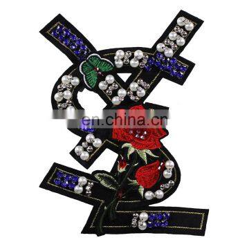 Wholesale Letter Logo Badges Rose Flower Butterfly Pearl Beaded Embroidery Patches