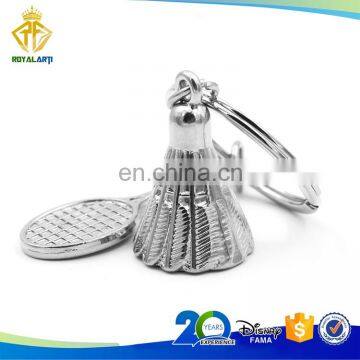 3D Badminton Sport Metal Keychain in Silver Plating