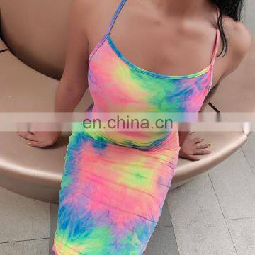 2020 New Arrivals Sleeveless Women Tie Dye Bodycon Casual Dress Ladies Backless Sexy Dress Women Summer Dresses