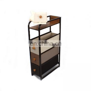 Customized 5L-601 Fabric Drawer Vertical Dresser Storage Tower Sturdy Steel Frame Wooden Pull