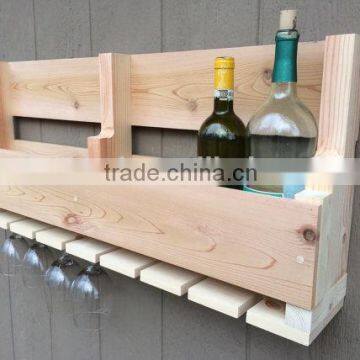 Custom unfinished wall wooden wine storage rack with glass holding