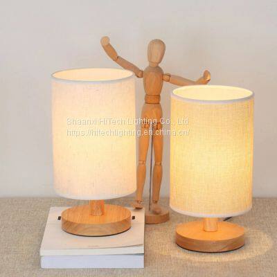 Modern Wood LED Table Lamp Nordic Solid Wood Table Lamp Fabric Cylindrical Lamps Bedroom Bedside LED Lighting Fixtures photo-5