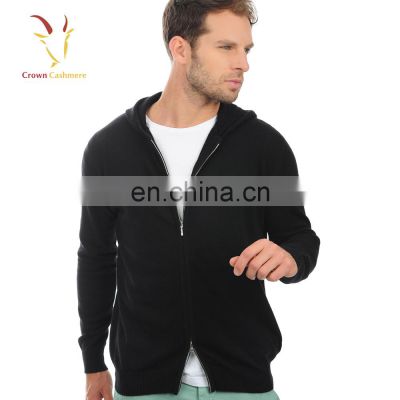 Mens knitted hooded cardigan cashmere cardigan with zipper