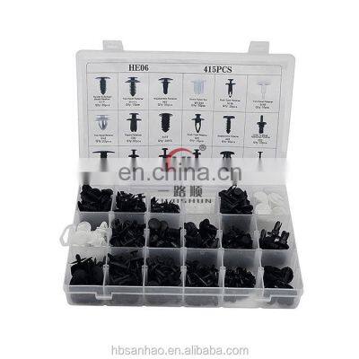 Clip Assortment HE06 High Quality Trim Plastic 415pcs Auto Clips Plastic Fastener 28box/carton Yilushun OEM ODM CN;HEB Black