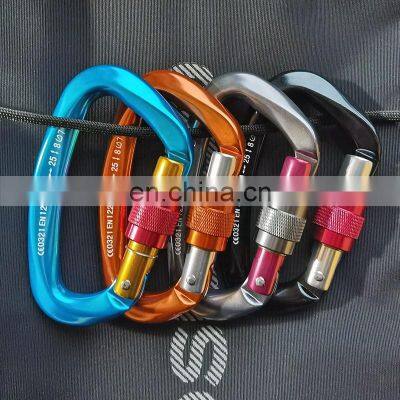 Wholesale Good Quality D Shape Lightweight Aluminum Climbing Carabiner With Snap Lock Aluminium Metal Mini Screw Lock Rock Climb photo-2