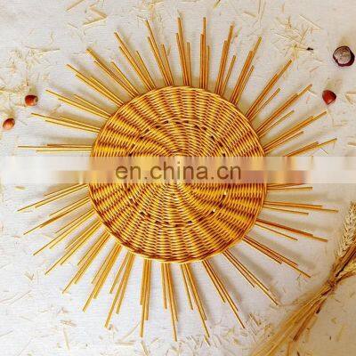 Hot Sale Large Golden Wicker Sun Wall Hanging, Boho Wall Basket Art for Home Decor Vietnam Supplier