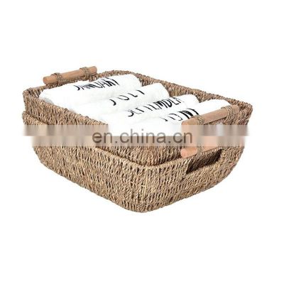 Best Hand Woven Wicker Baskets,Seagrass Storage Baskets with Wooden Handles Wholesale