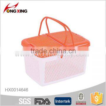 hot sale kitchenware rectanger handle pinic plastic storage basket