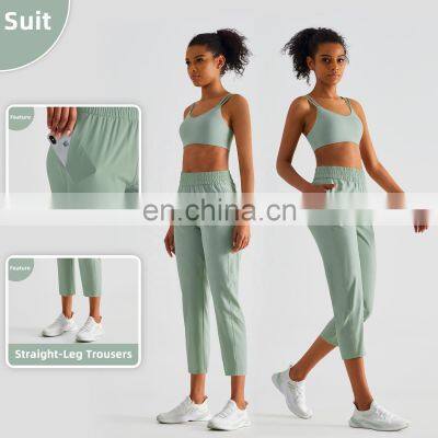 Elastic High Waist Peach Hip Lift Fitness Sweatpants Women Jogging Trouser With Side Pocket photo-2