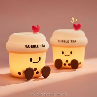 Cute Cartoon Bubble Tea Silicone Night Light USB Rechargeable Timing Dimming Sleep Night Lamp for Children's Room Decor