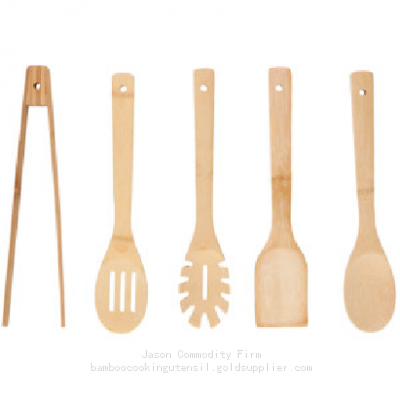 12inch Bamboo Kitchen Utensil Set With Tong.bamboo Wood Cooking Spoon Set Sale