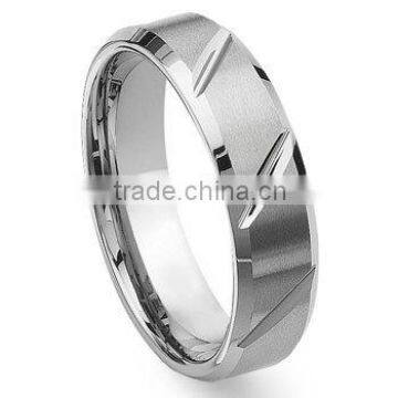 Tungsten Carbide Diamond Cut Groove Beveled Wedding Band Ring, 3a Cz Stone Ring Wholesale