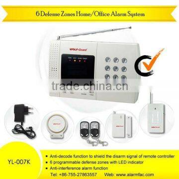 6 defense zones home/office alarm system with full function