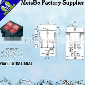 Six pins ON-OFF rocker switch 6a 250vac