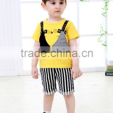 2015 Fashion Design England Gentleman Fashion Cotton Summer Short Sleeve Baby Boy Clothing Sets