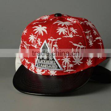 Coconut Tree Printing Triangle Mark Applique Embroidery Boys Flat Cap photo-5