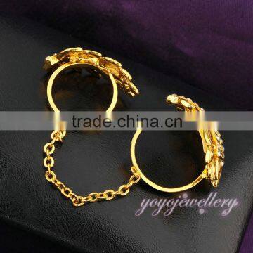 New model solid gold jewelry crystal double finger ring