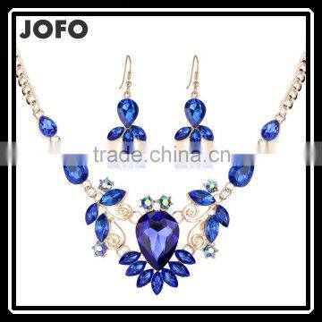 Jofo Brand 2016 Latest Popular Lady Alloy Blue Crystal Jewelry Set For Women and Lady