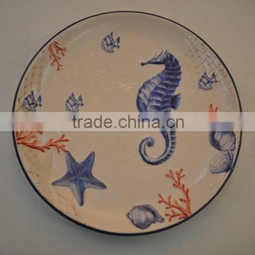 Marine series of embossed 3D porcelain round plate