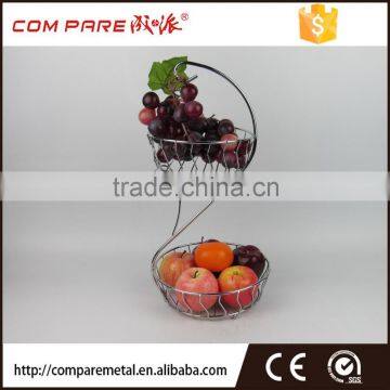 Iron Wire Apple Fruit Holder With 2 Baskets, Silver photo-2