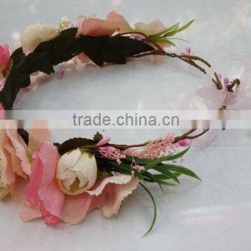 HL017 Wholesale Fashion Tiara Flower Crown Headband for Women Wedding Flower Garland Crown photo-2