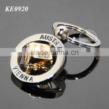 Gold Cube Shaped Customized Austria Souvenir Promotional Silver Rotating Metal Vienna Keychain