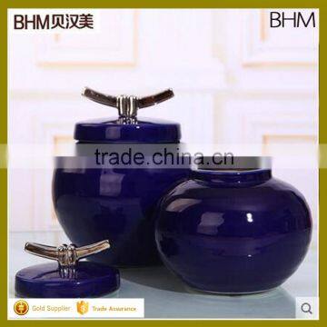 2016 hot sell foof grade ceramic decoration enamel jar blue with cover