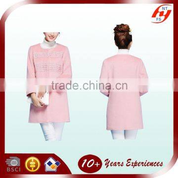 Fashion Woman New Design Long Winter Overcoat Lady Pink Slim Fit Wool Jacket Outwear
