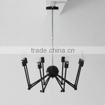 Wide Modern Chandelier Black Pendant Chandelier Eight Metal Arms Adorned Chandeliers E27 Bulbs