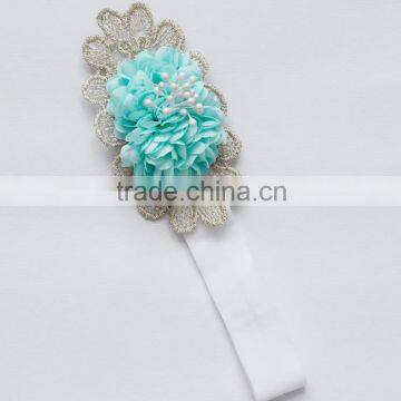 Natural Mint Fabric Flower Headband With Embroidery Flower,Western Elastic Lace Headband For Baby