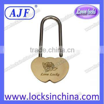 AJF 50MM Double Heart Lover Padlock with Rose Lasered for Valentine's Day gift