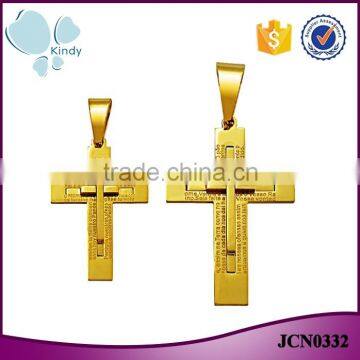 Factory wholesale double layer big and small stainless steel gold cross necklace pendant