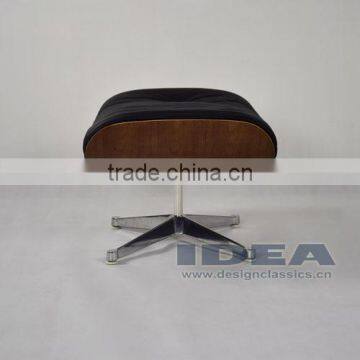 Replica Charles Ottoman Walnut Veneer Black Leather